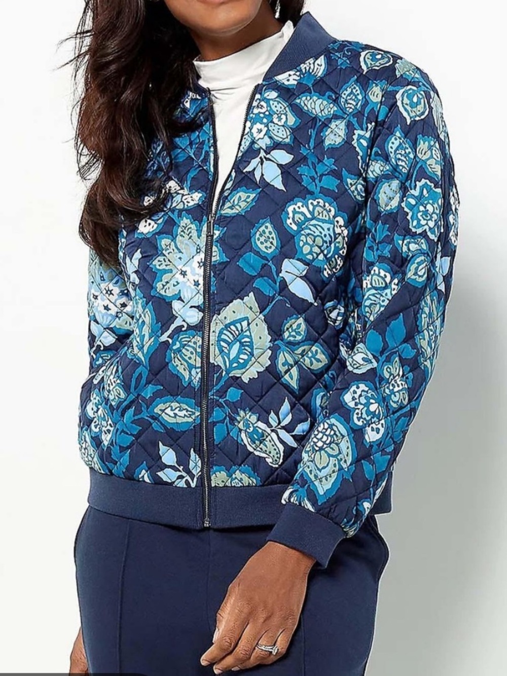 Jason Wu Navy Quilted Floral Bomber Jacket